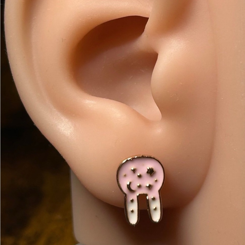 Pink Enamel Star & Moon Drop Stud Earrings - Women Jewelry Earrings